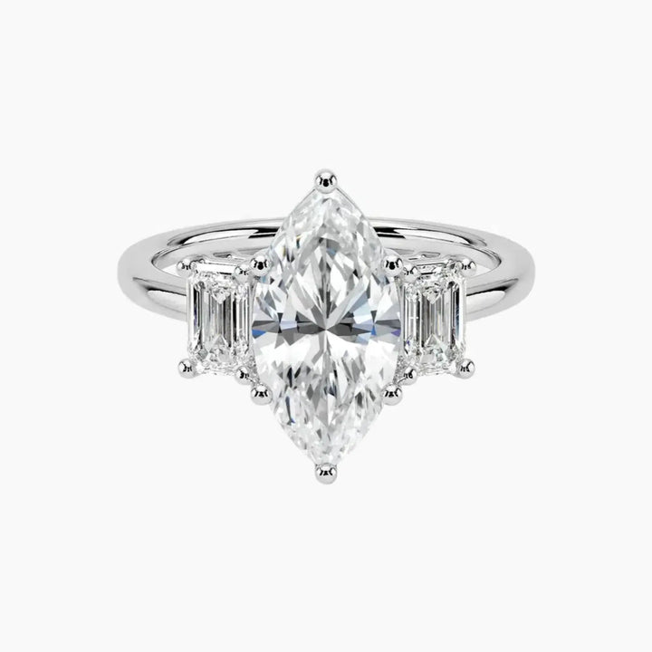 Aurelia Marquise Three Stone 1 Carat Lab Grown Diamond Engagement Ring in 14K White Gold