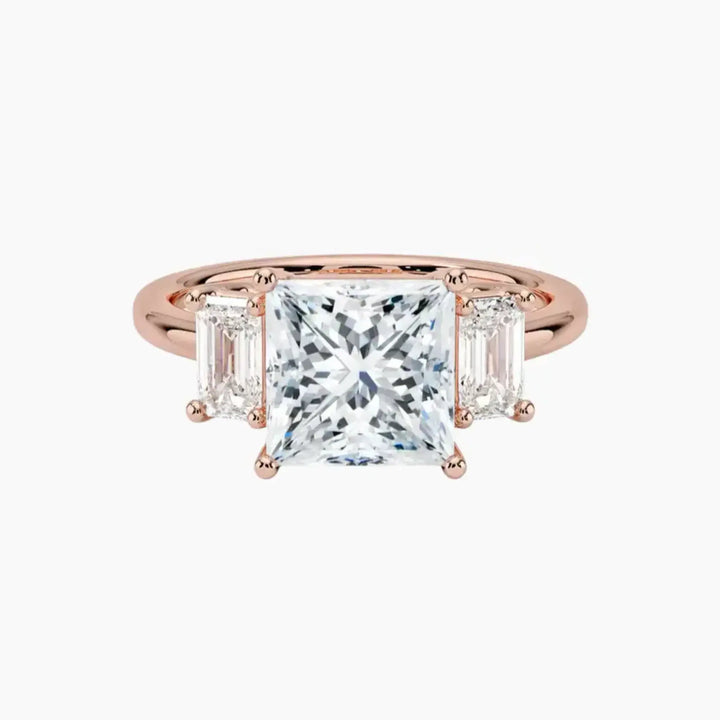Aurelia Princess Three Stone 1 Carat Lab Grown Diamond Engagement Ring in 14K Rose Gold