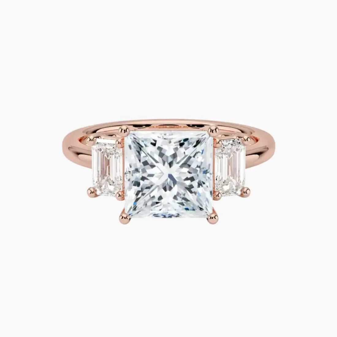 Aurelia Princess Three Stone 3 Carat Lab Grown Diamond Engagement Ring in 14K Rose Gold