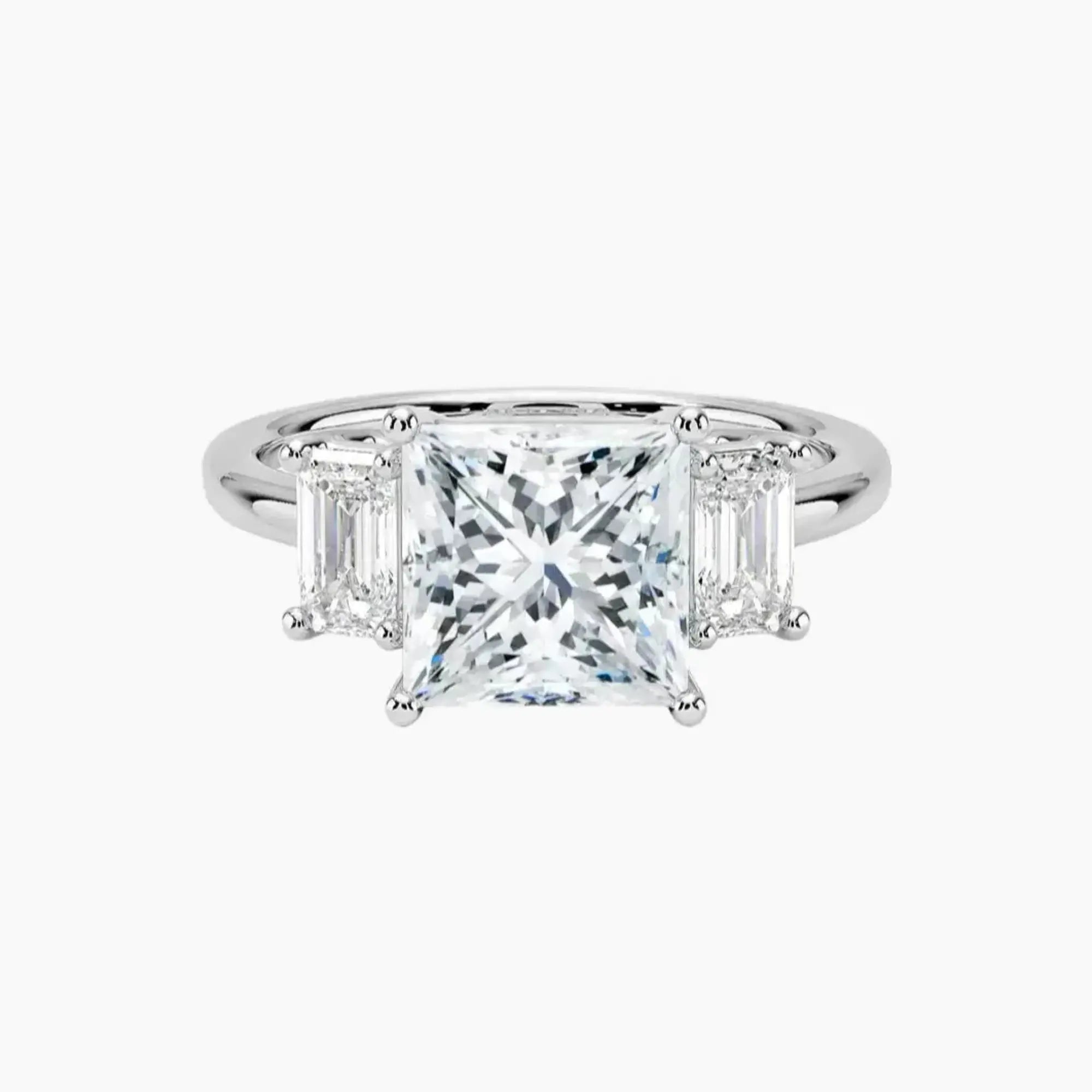 Aurelia Princess Three Stone Diamond Ring Setting in 14K White Gold