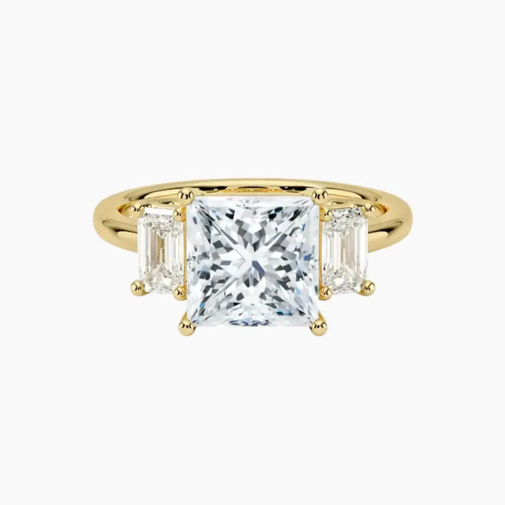 Aurelia Princess Three Stone 1 Carat Lab Grown Diamond Engagement Ring in 18K Yellow Gold