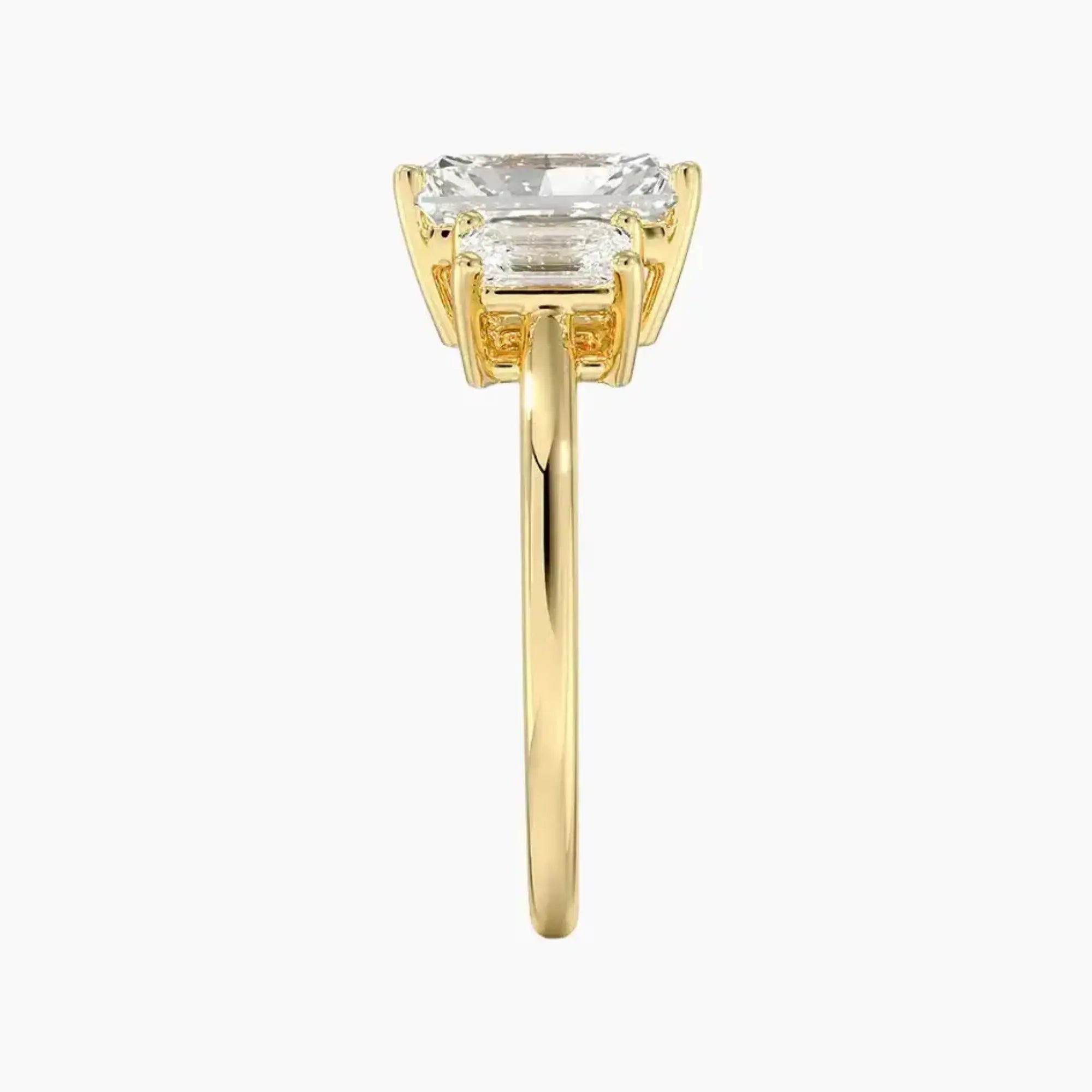 Aurelia Radiant Three Stone 3 Carat Lab Grown Diamond Engagement Ring in 18K Yellow Gold