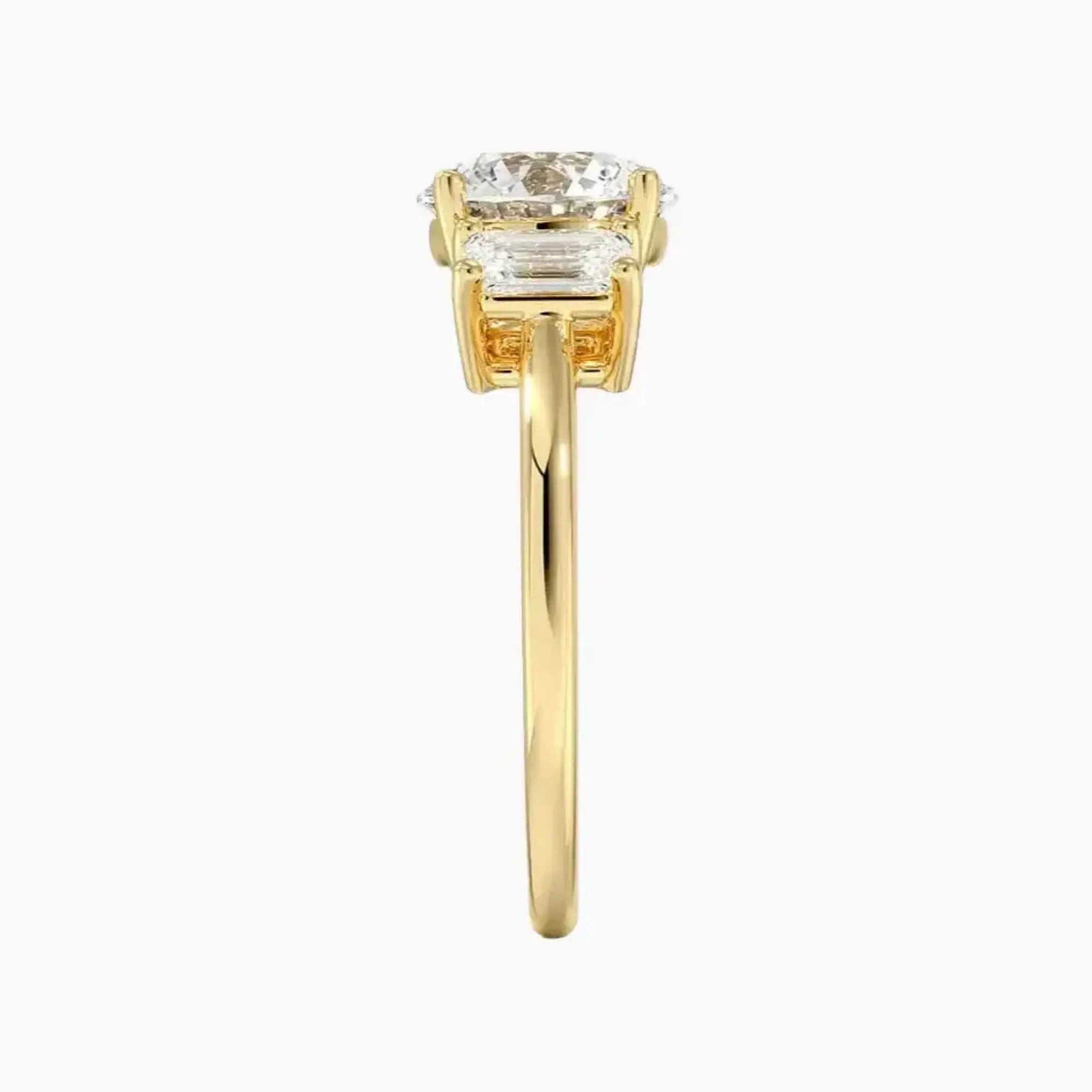 Aurelia Round Three Stone 2.5 Carat Lab Grown Diamond Engagement Ring in 14K Yellow Gold