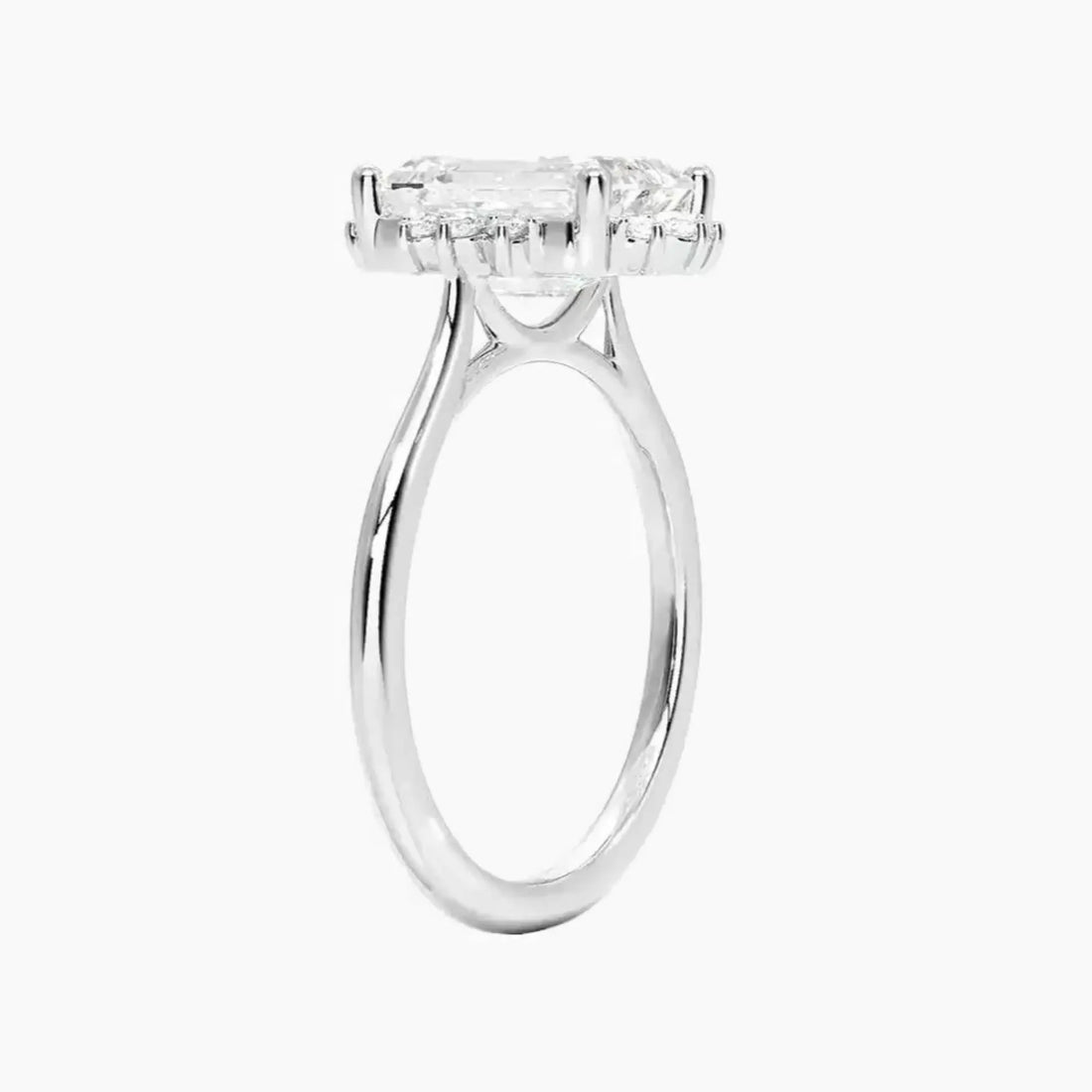 Nadia Emerald Designer 2.5 Carat Lab Grown Diamond Engagement Ring in 18K White Gold
