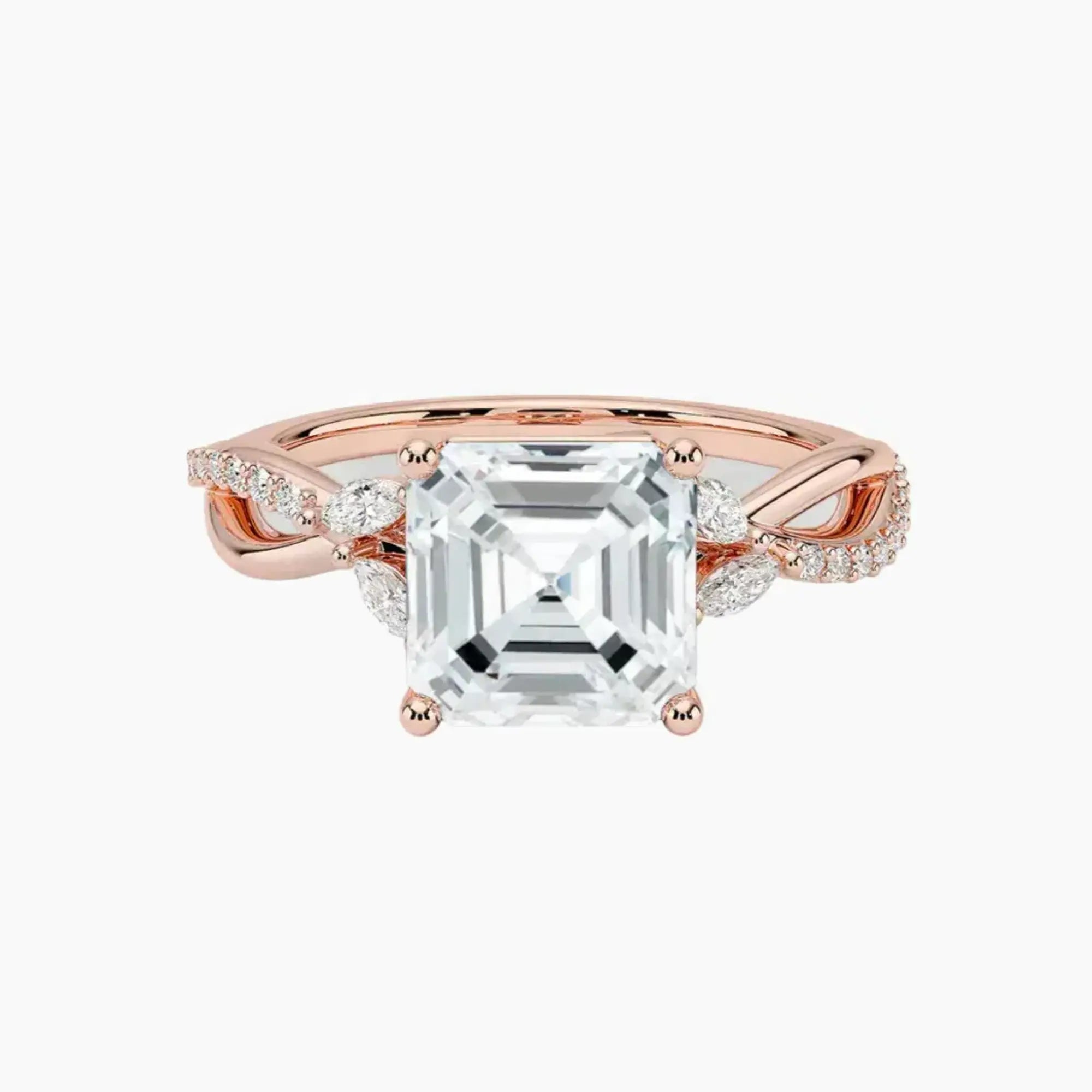 Amara Adorned Asscher Designer 2.5 Carat Lab Grown Diamond Engagement Ring in 14K White Gold