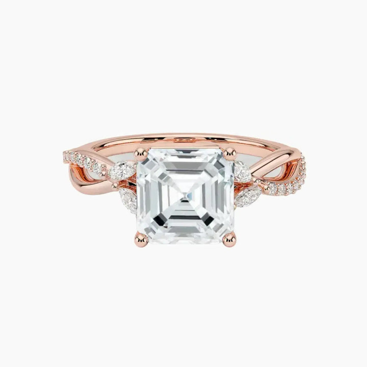 Amara Adorned Asscher Designer 3 Carat Lab Grown Diamond Engagement Ring in 18K Rose Gold