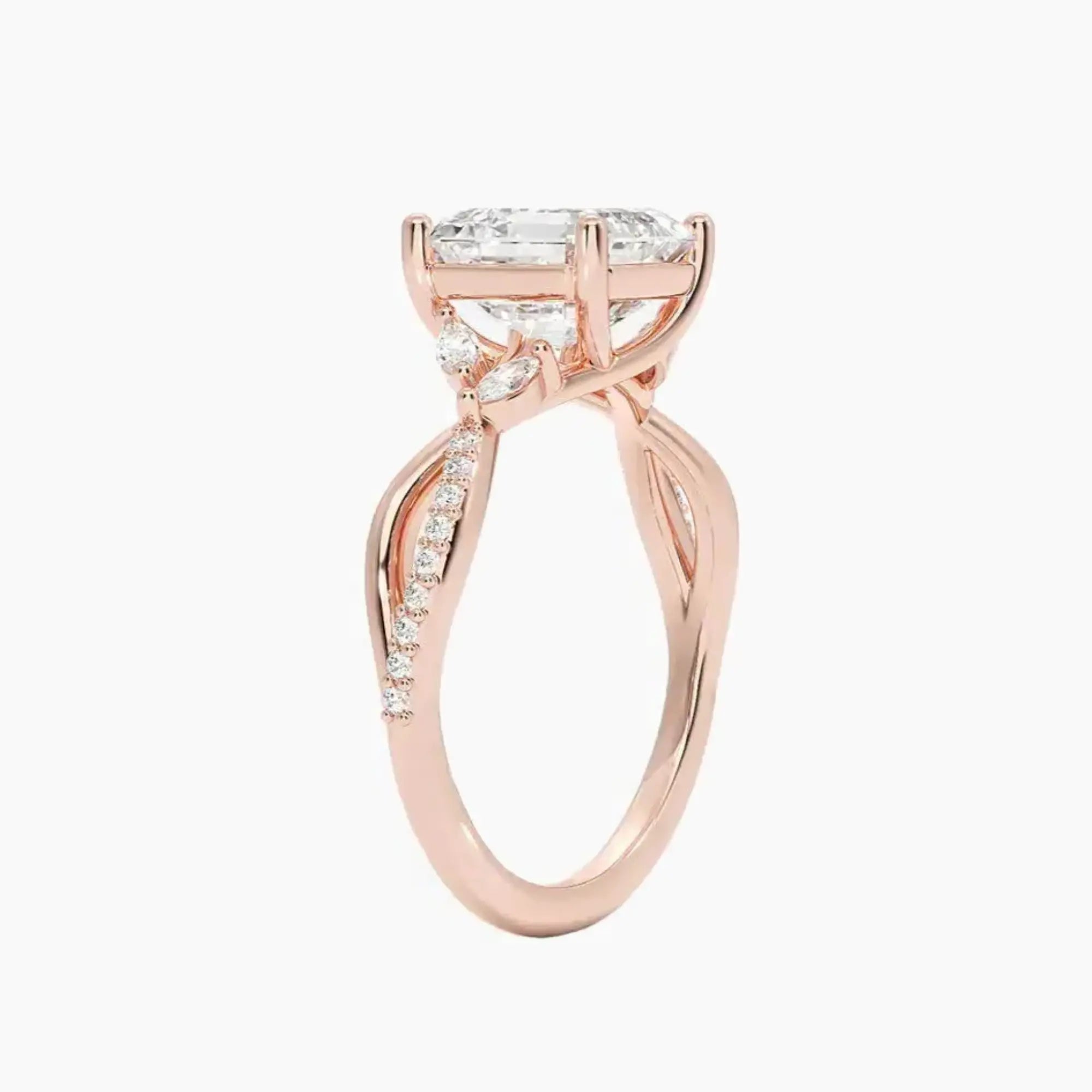 Amara Adorned Asscher Designer Diamond Ring Setting in 14K Yellow Gold