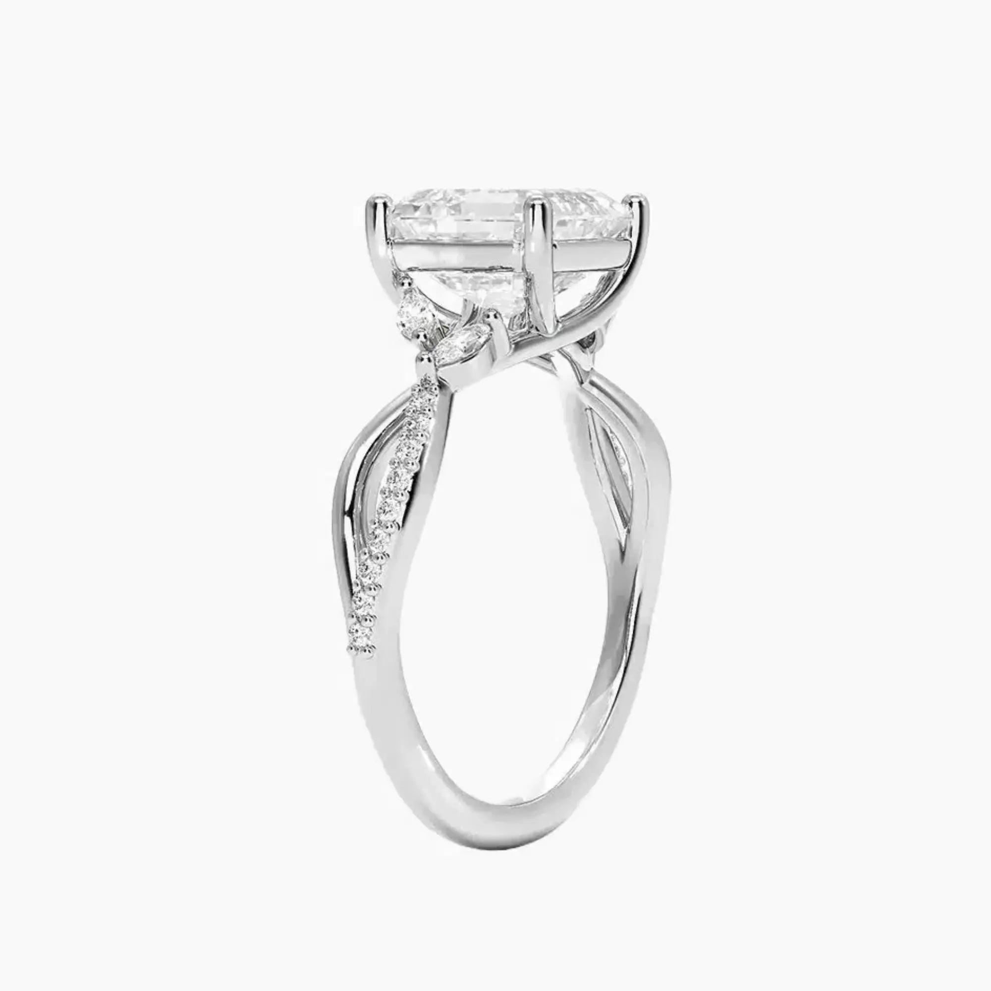 Amara Adorned Asscher Designer 3 Carat Lab Grown Diamond Engagement Ring in 14K White Gold