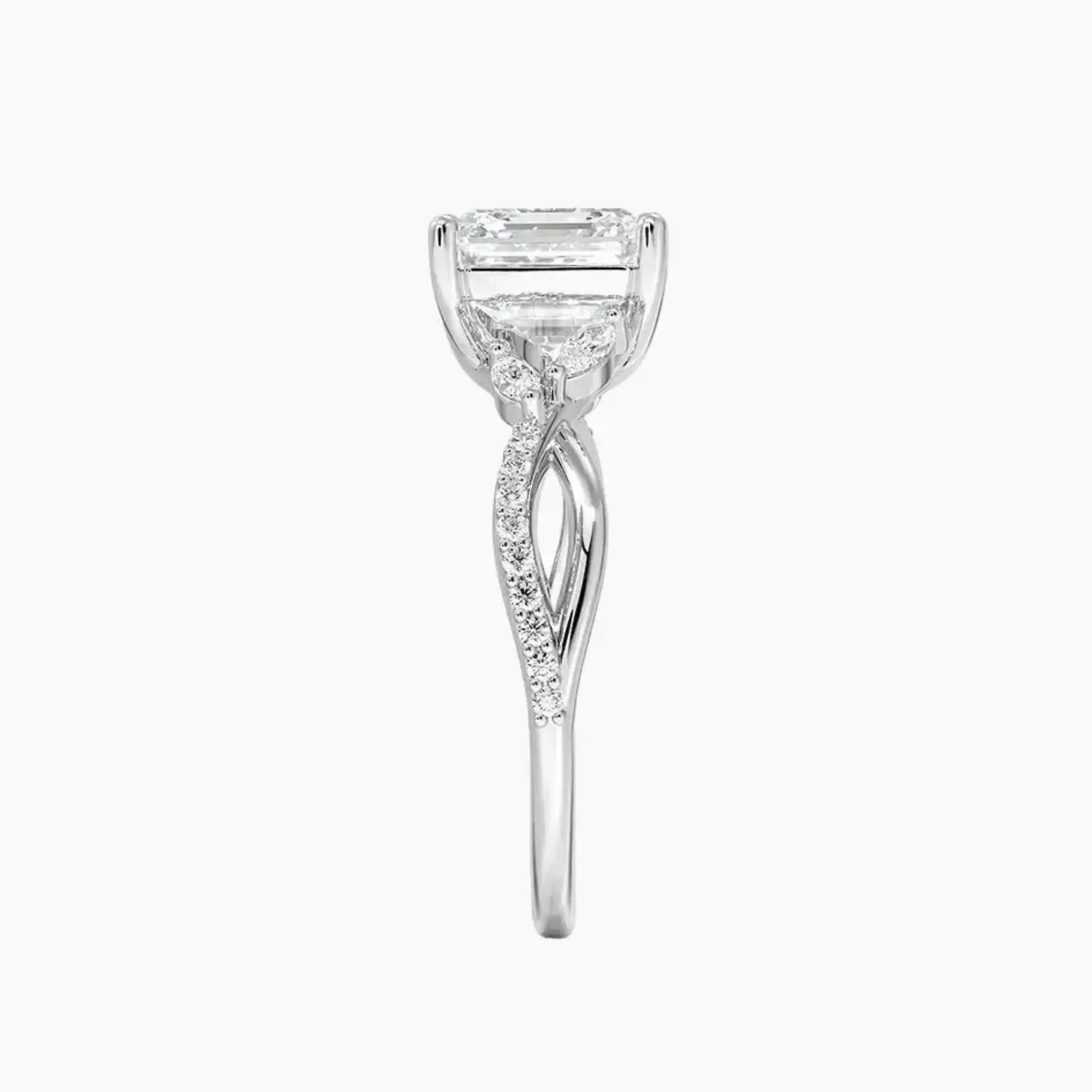 Amara Adorned Asscher Designer Diamond Ring Setting in 14K Yellow Gold