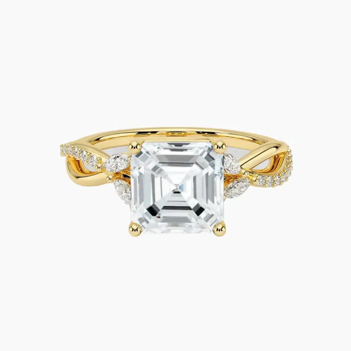 Amara Adorned Asscher Designer 2.5 Carat Lab Grown Diamond Engagement Ring in 18K Yellow Gold