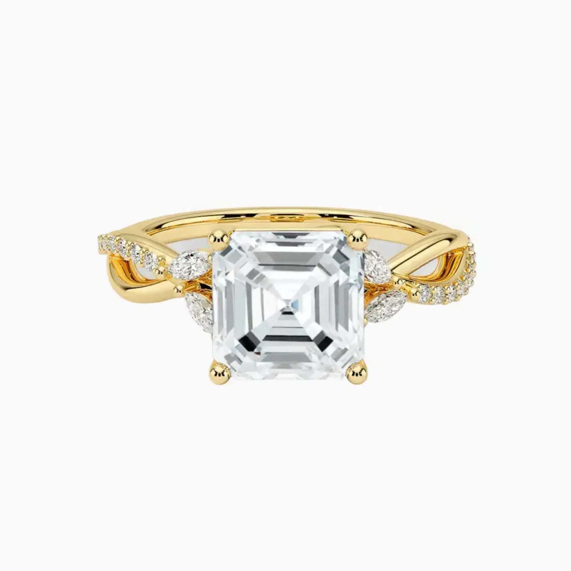 Amara Adorned Asscher Designer 1 Carat Lab Grown Diamond Engagement Ring in 14K Yellow Gold