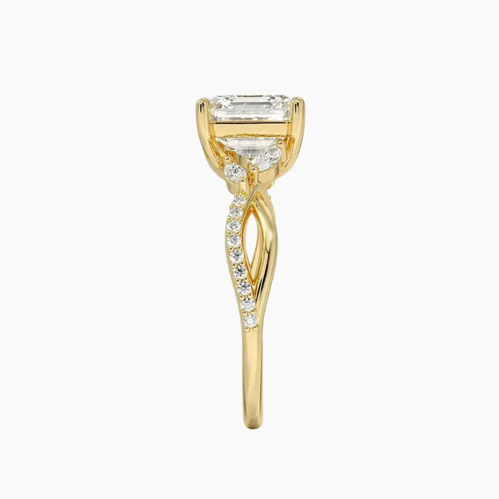 Amara Adorned Asscher Designer 3 Carat Lab Grown Diamond Engagement Ring in 18K Rose Gold
