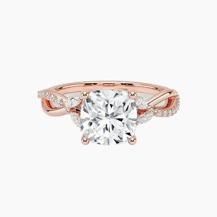 Amara Adorned Cushion Designer 2 Carat Lab Grown Diamond Engagement Ring in 14K Rose Gold