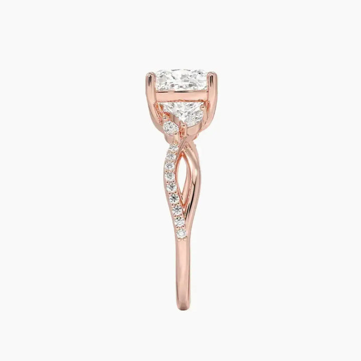 Amara Adorned Cushion Designer 2 Carat Lab Grown Diamond Engagement Ring in 14K White Gold