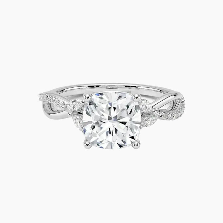 Amara Adorned Cushion Designer 1.5 Carat Lab Grown Diamond Engagement Ring in 14K White Gold