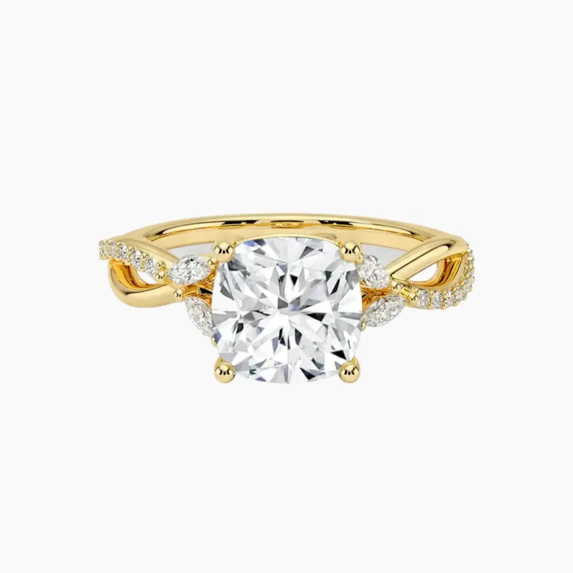 Amara Adorned Cushion Designer 2.5 Carat Lab Grown Diamond Engagement Ring in 14K Yellow Gold
