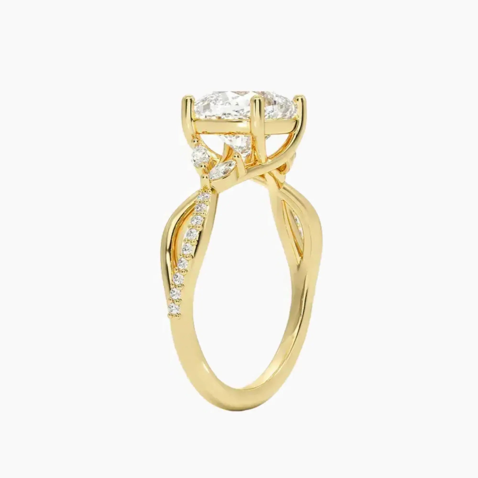 Amara Adorned Cushion Designer 1.5 Carat Lab Grown Diamond Engagement Ring in 18K Yellow Gold