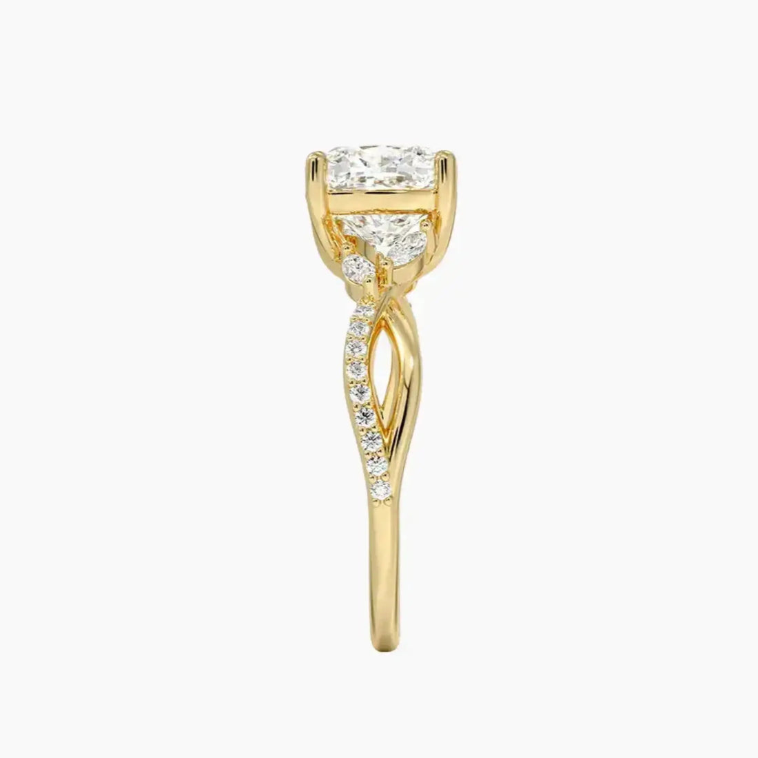 Amara Adorned Cushion Designer 1 Carat Lab Grown Diamond Engagement Ring in 18K Yellow Gold