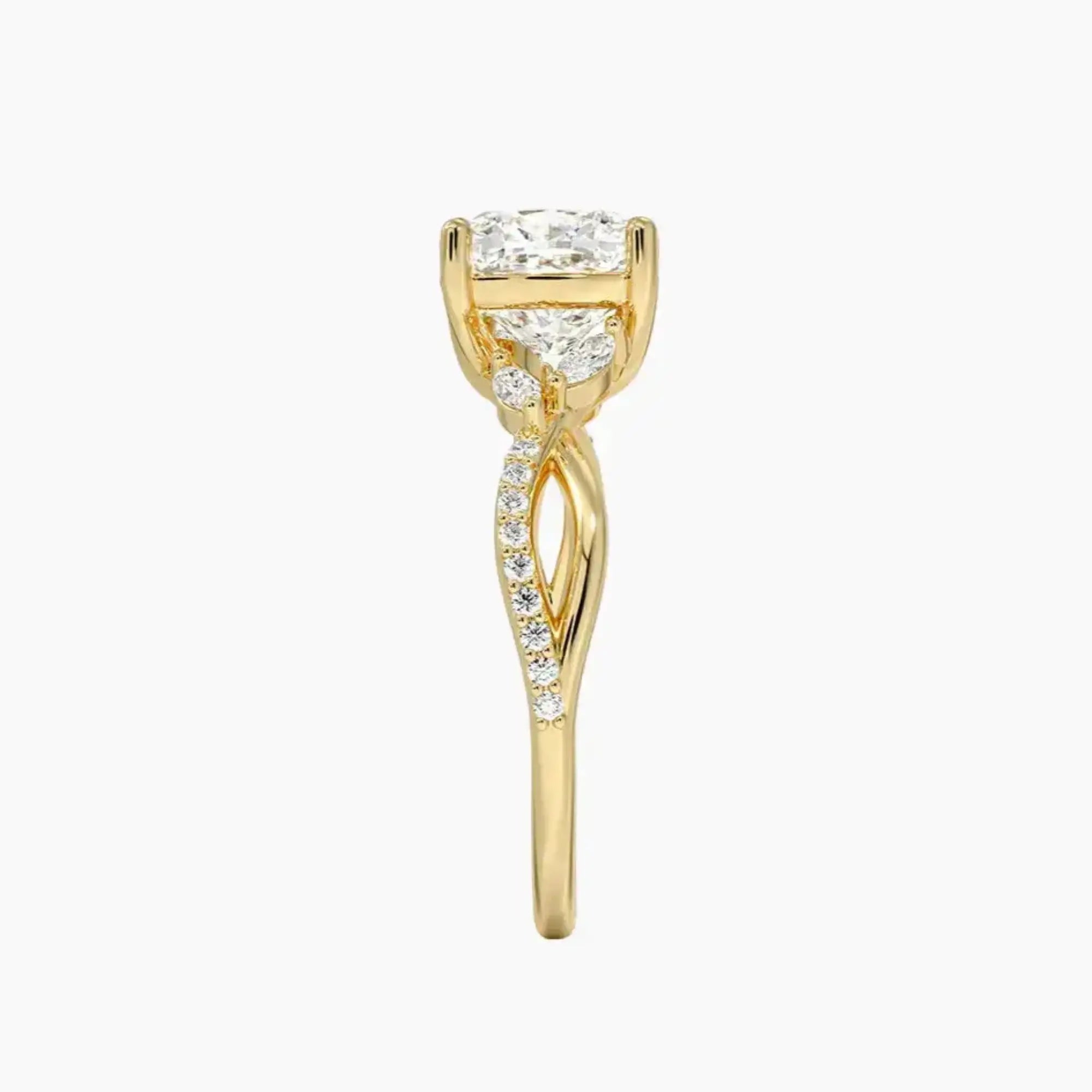 Amara Adorned Cushion Designer 2.5 Carat Lab Grown Diamond Engagement Ring in 18K Yellow Gold