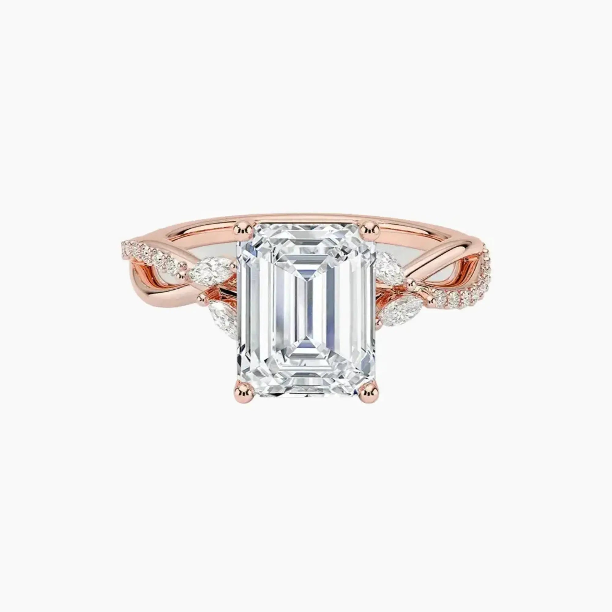 Amara Adorned Emerald Designer 3 Carat Lab Grown Diamond Engagement Ring in 14K Yellow Gold