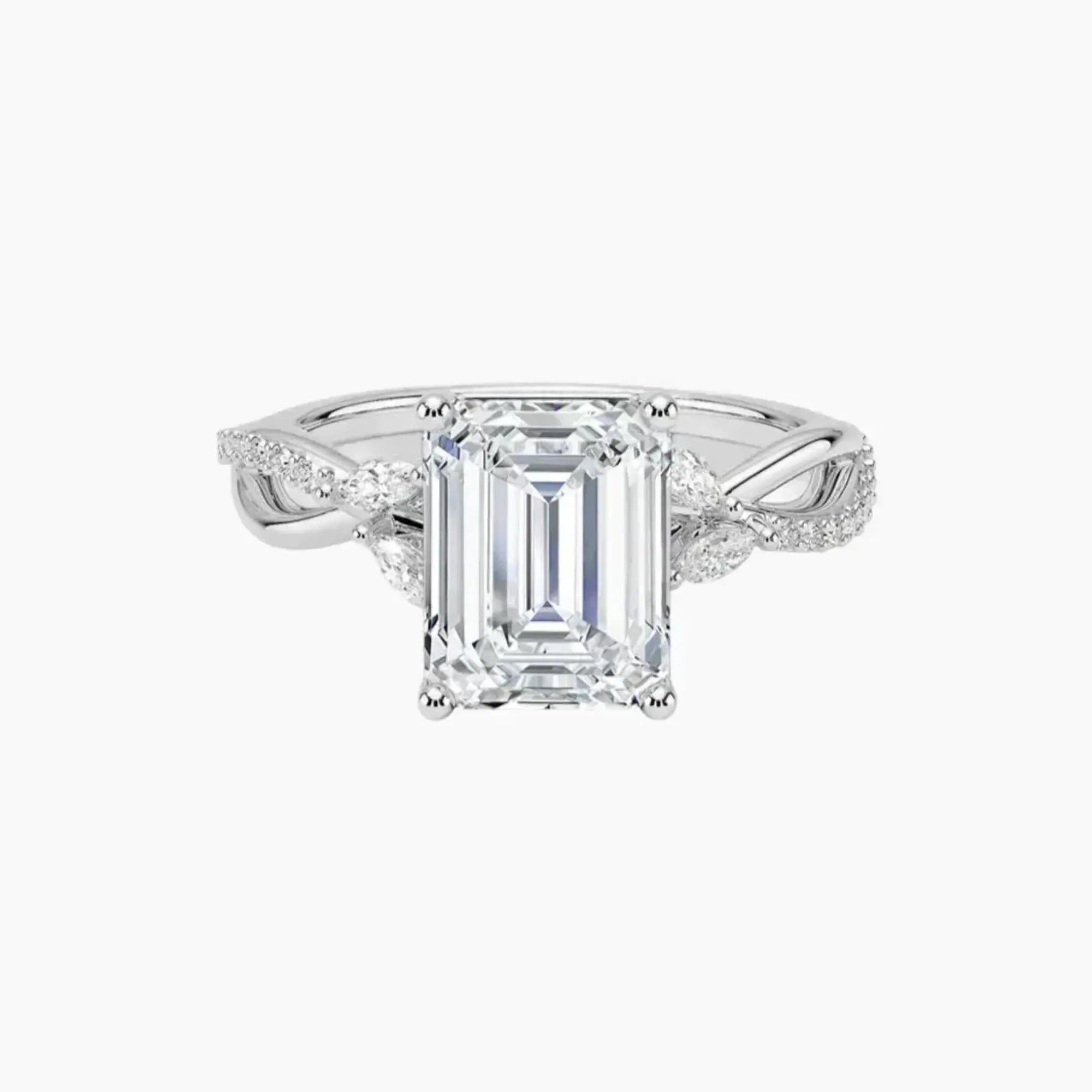 Amara Adorned Emerald Designer 2.5 Carat Lab Grown Diamond Engagement Ring in 18K Yellow Gold