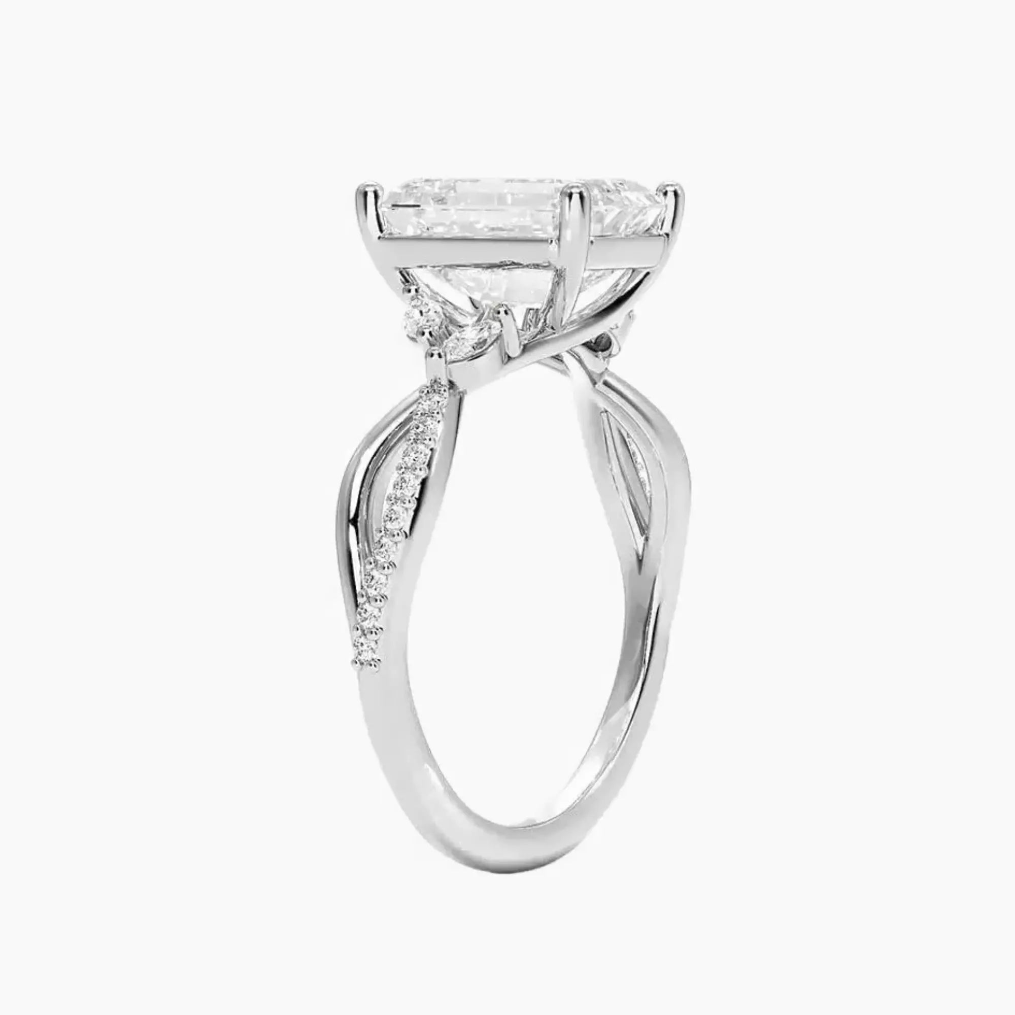 Amara Adorned Emerald Designer 1 Carat Lab Grown Diamond Engagement Ring in 18K White Gold