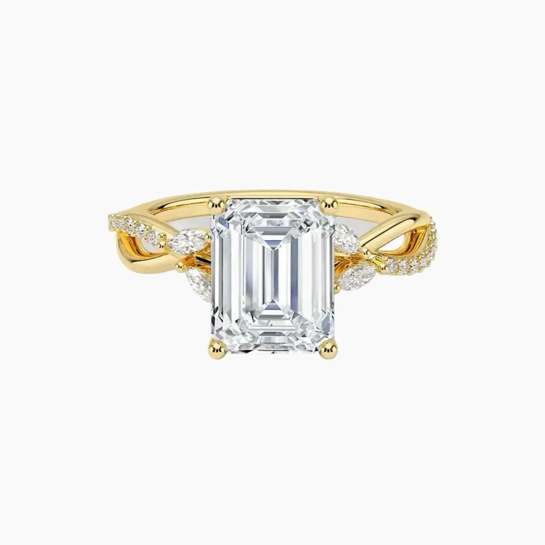 Amara Adorned Emerald Designer 1 Carat Lab Grown Diamond Engagement Ring in 18K White Gold