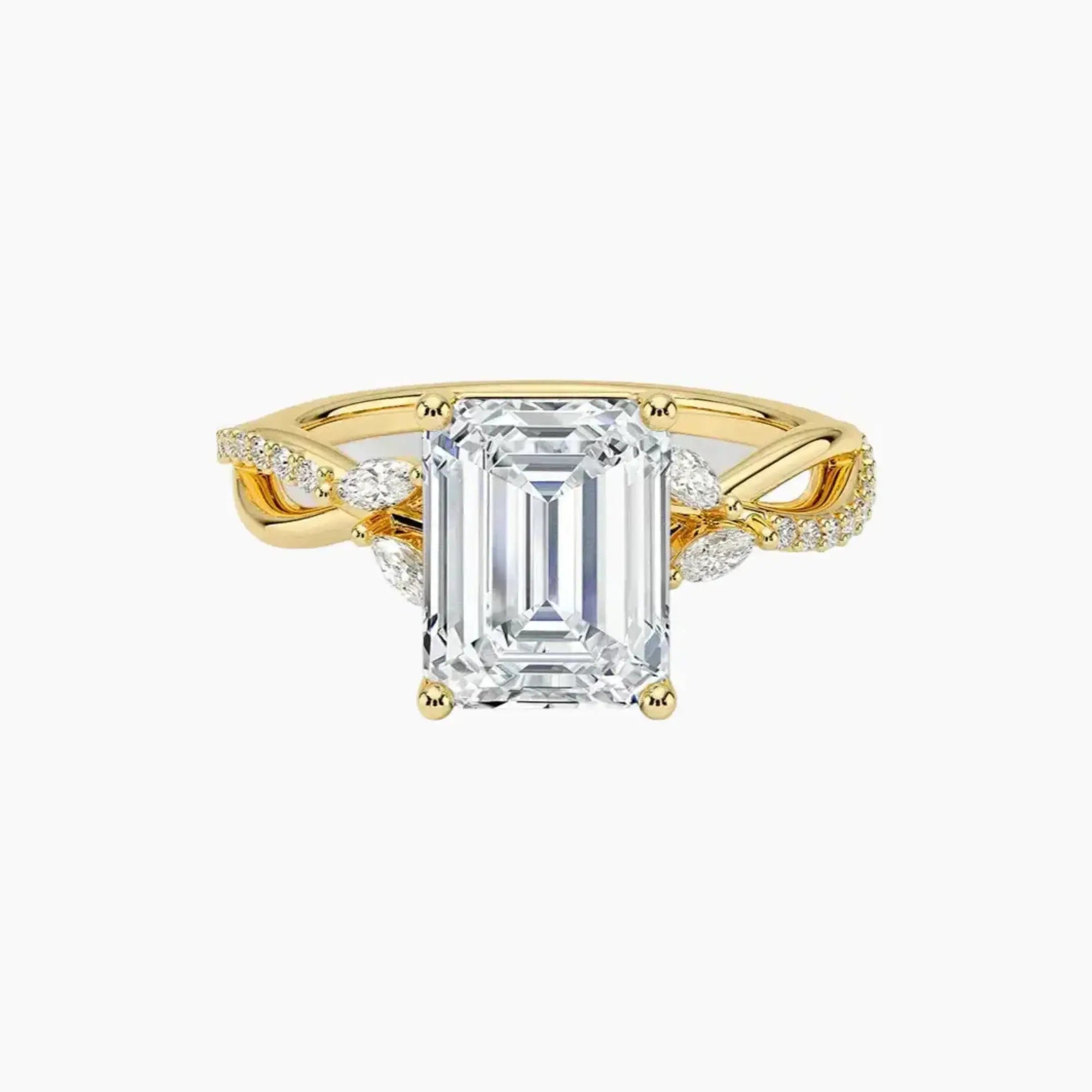 Amara Adorned Emerald Designer 2.5 Carat Lab Grown Diamond Engagement Ring in 14K Yellow Gold