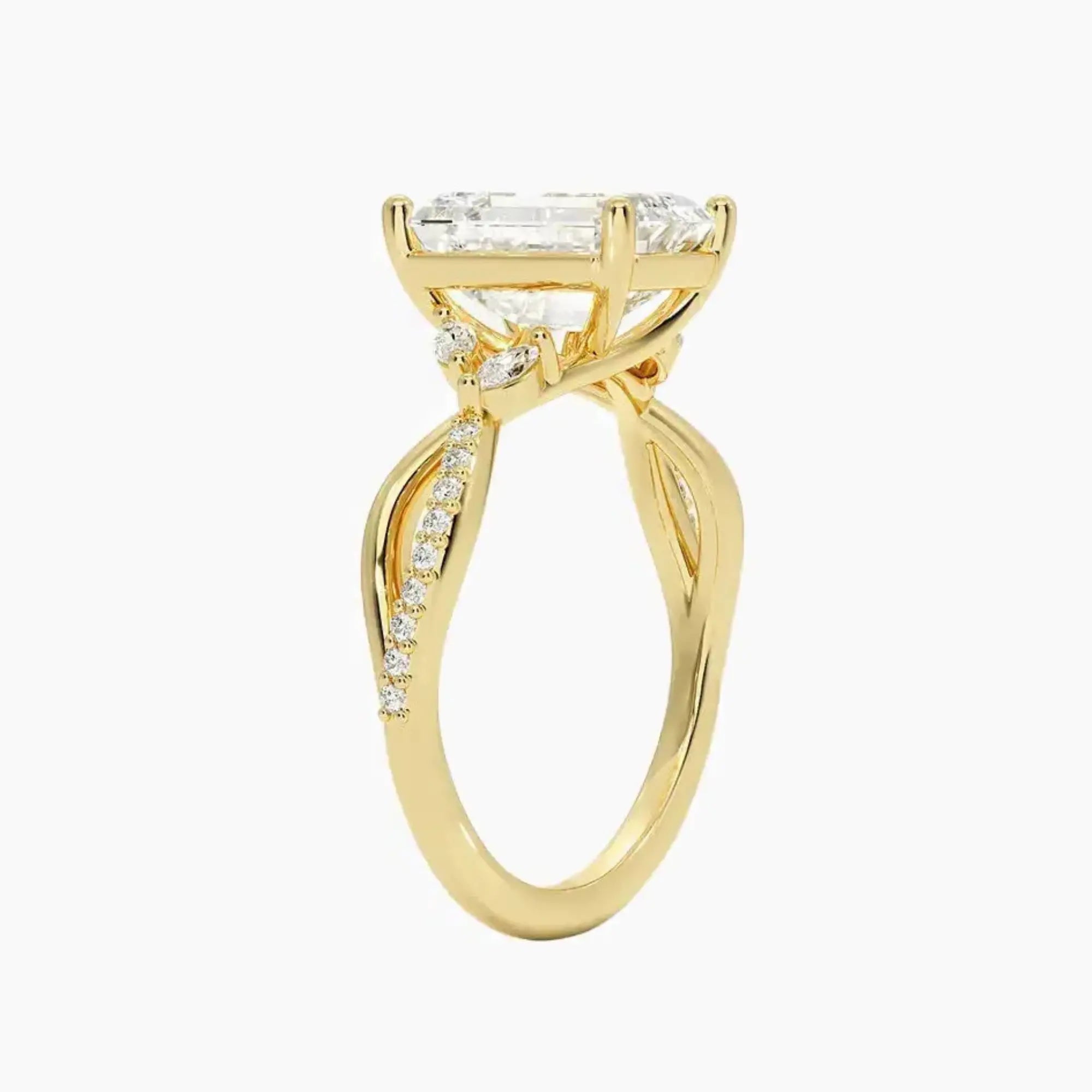 Amara Adorned Emerald Designer 2 Carat Lab Grown Diamond Engagement Ring in 18K Rose Gold
