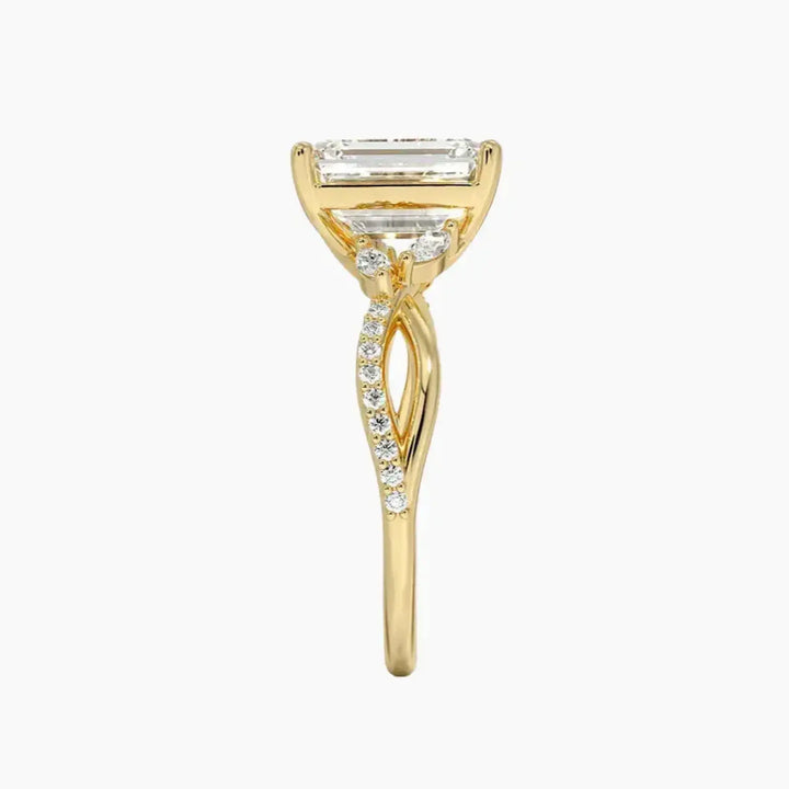 Amara Adorned Emerald Designer 2 Carat Lab Grown Diamond Engagement Ring in 18K Rose Gold