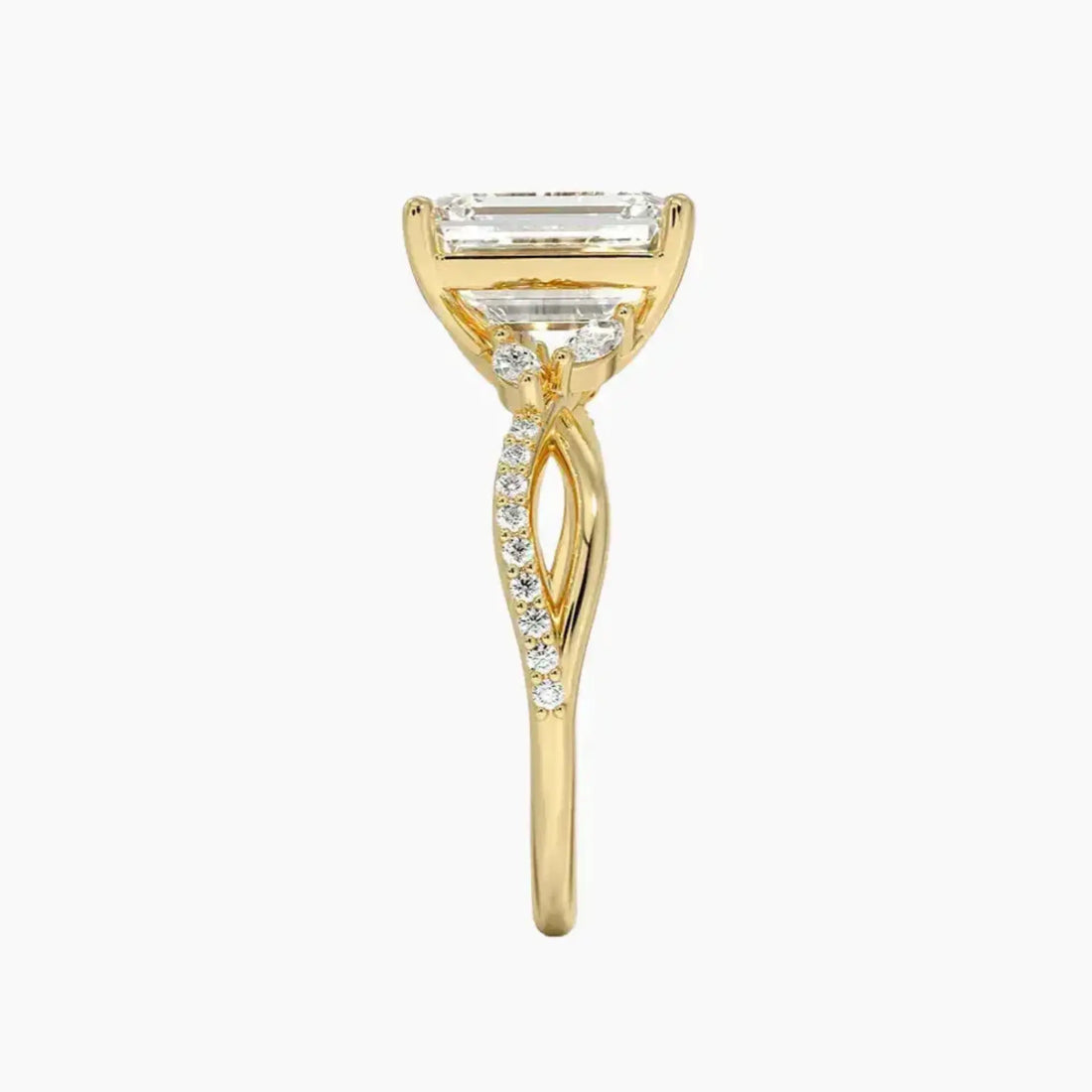 Amara Adorned Emerald Designer 1 Carat Lab Grown Diamond Engagement Ring in 14K White Gold