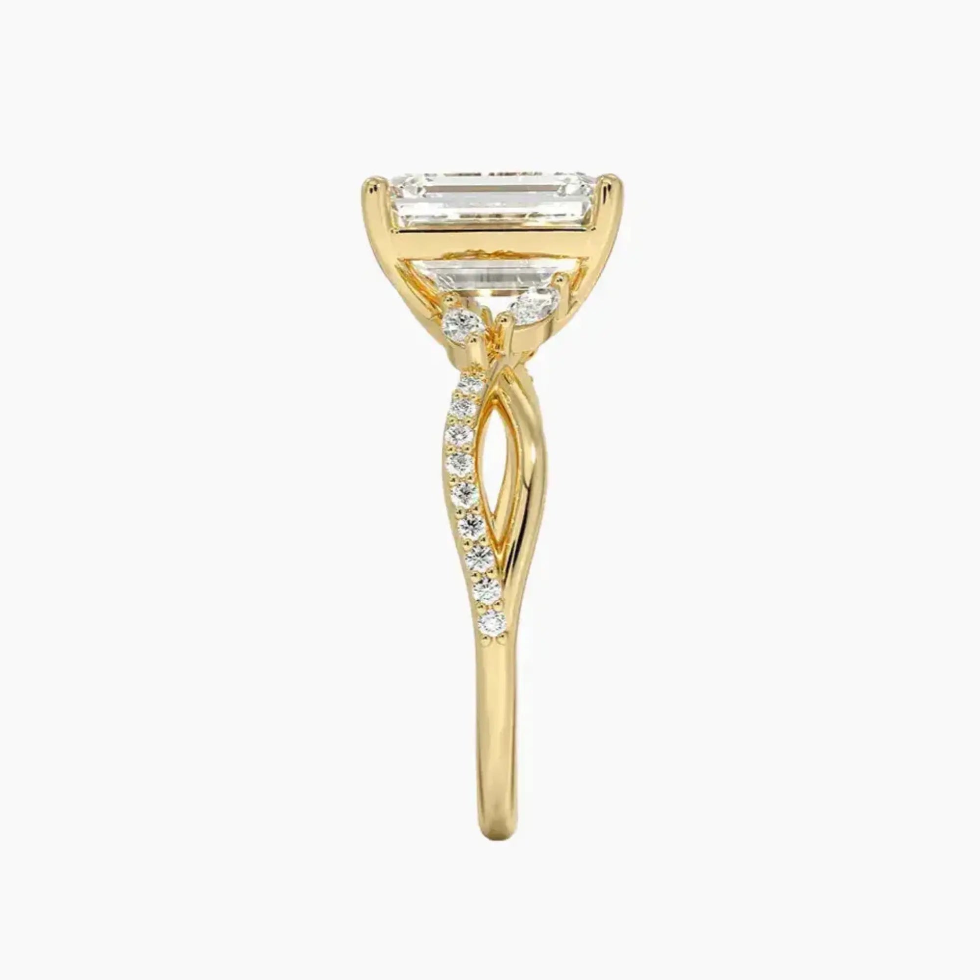 Amara Adorned Emerald Designer 2 Carat Lab Grown Diamond Engagement Ring in 14K Yellow Gold