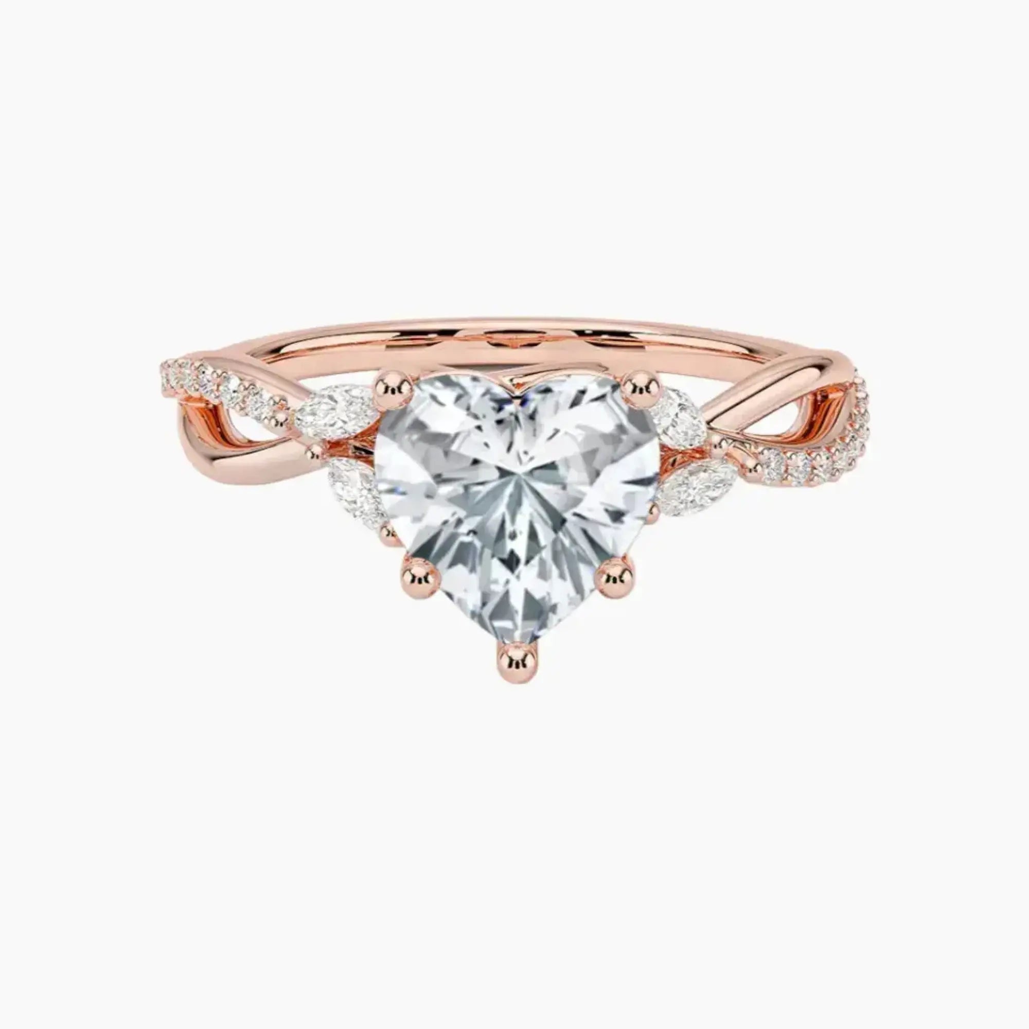 Amara Adorned Heart Designer 3 Carat Lab Grown Diamond Engagement Ring in 14K White Gold