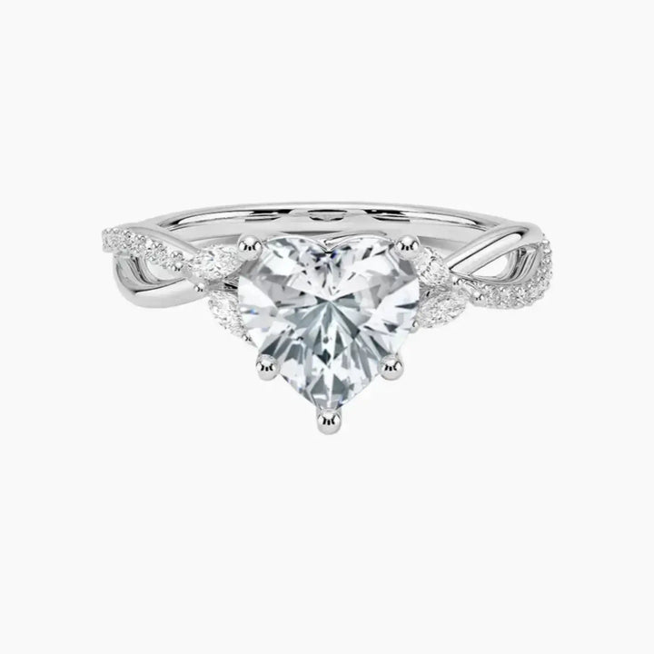 Amara Adorned Heart Designer 3 Carat Lab Grown Diamond Engagement Ring in 14K White Gold