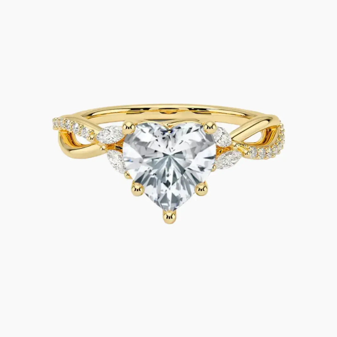 Amara Adorned Heart Designer 2 Carat Lab Grown Diamond Engagement Ring in 18K Yellow Gold