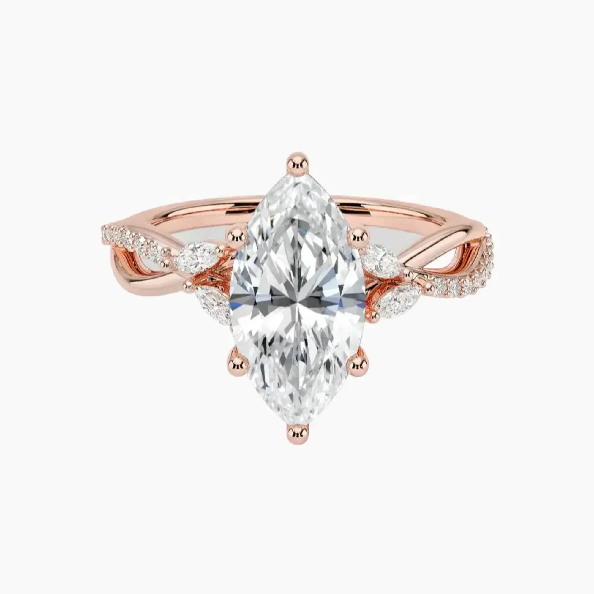 Amara Adorned Marquise Designer 2.5 Carat Lab Grown Diamond Engagement Ring in 14K Yellow Gold