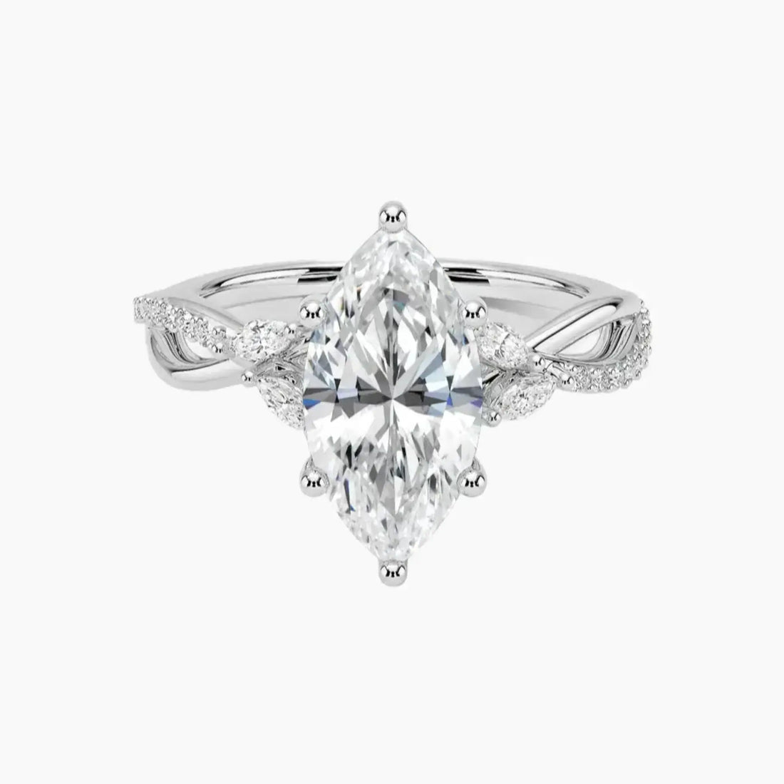 Amara Adorned Marquise Designer 1.5 Carat Lab Grown Diamond Engagement Ring in 14K White Gold