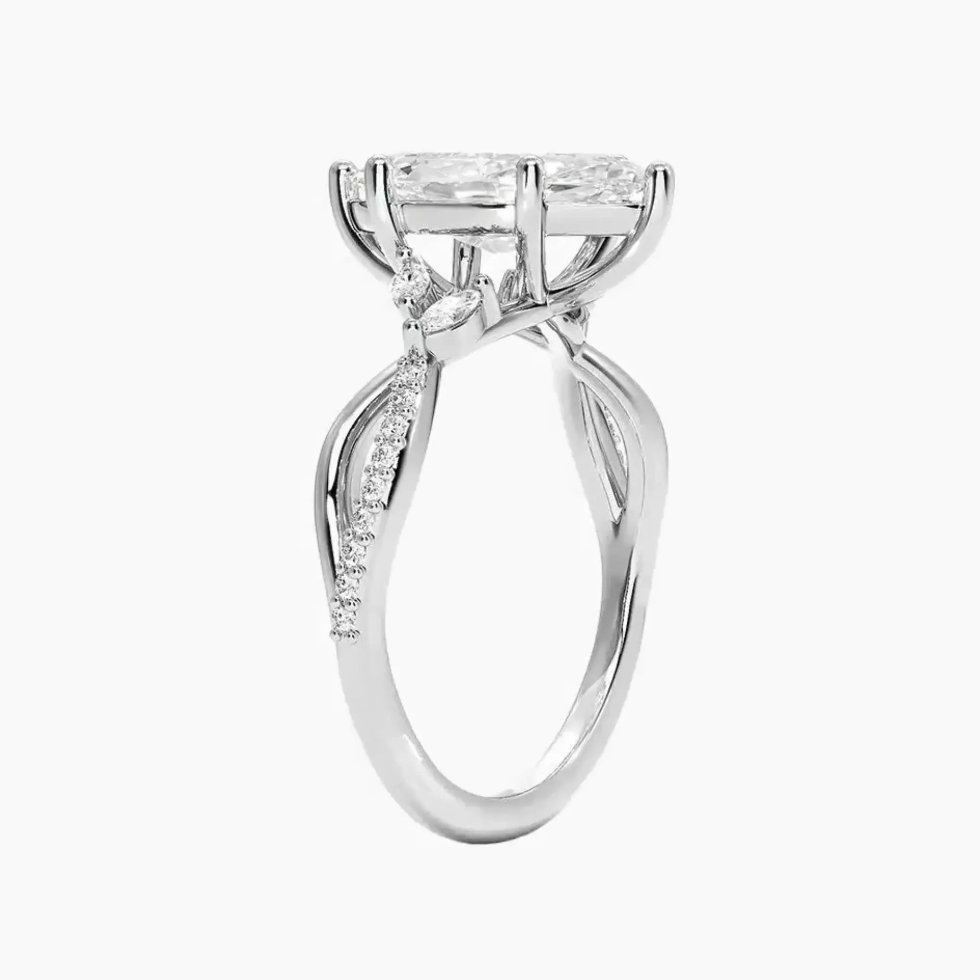 Amara Adorned Marquise Designer 2.5 Carat Lab Grown Diamond Engagement Ring in 18K White Gold