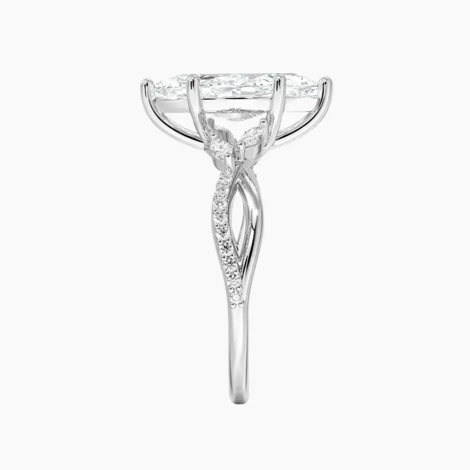 Amara Adorned Marquise Designer 2.5 Carat Lab Grown Diamond Engagement Ring in 14K White Gold