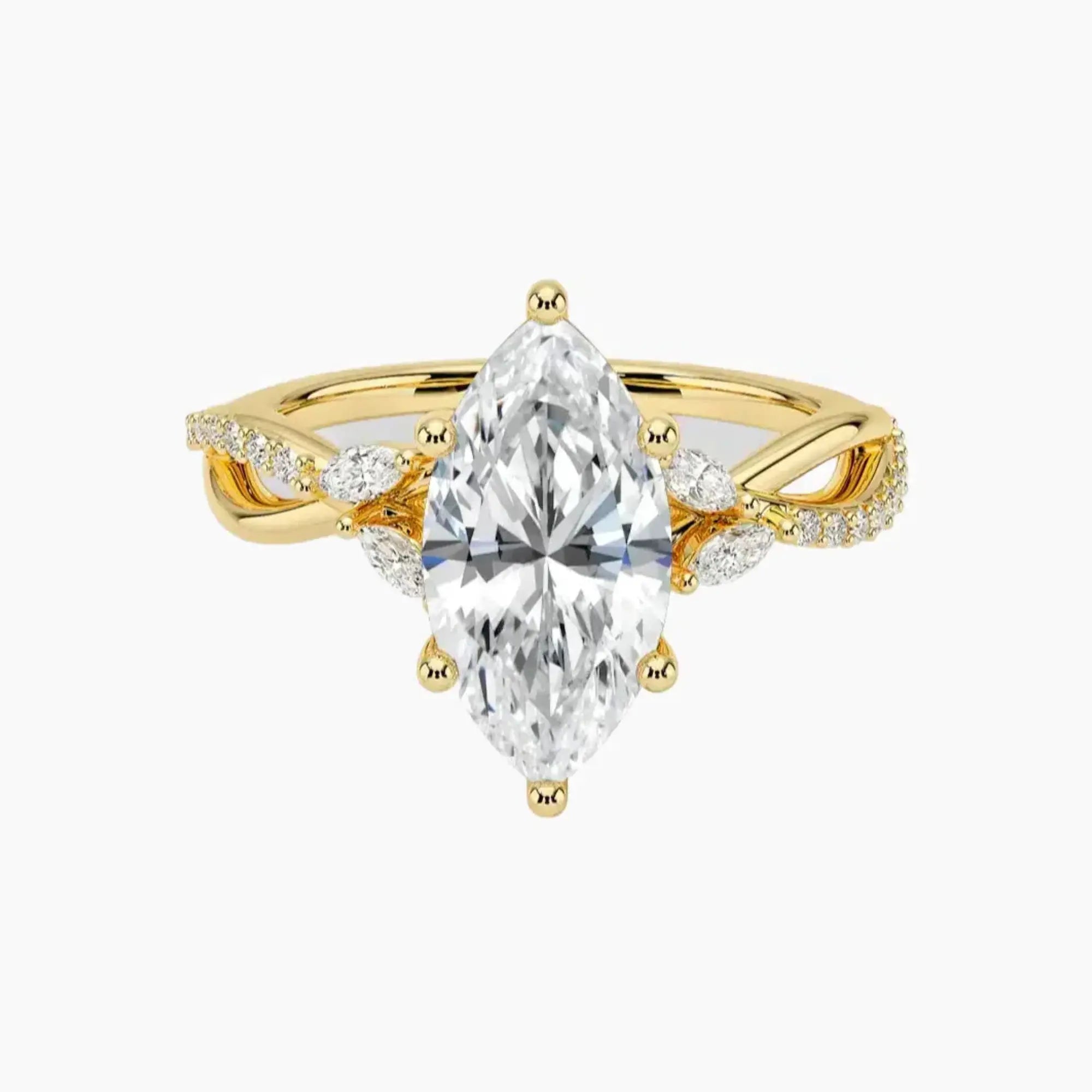 Amara Adorned Marquise Designer 1.5 Carat Lab Grown Diamond Engagement Ring in 18K Yellow Gold