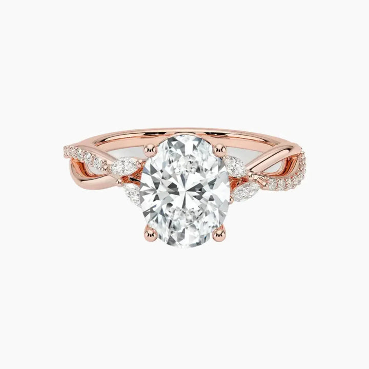 Amara Adorned Oval Designer 3 Carat Lab Grown Diamond Engagement Ring in 18K Rose Gold