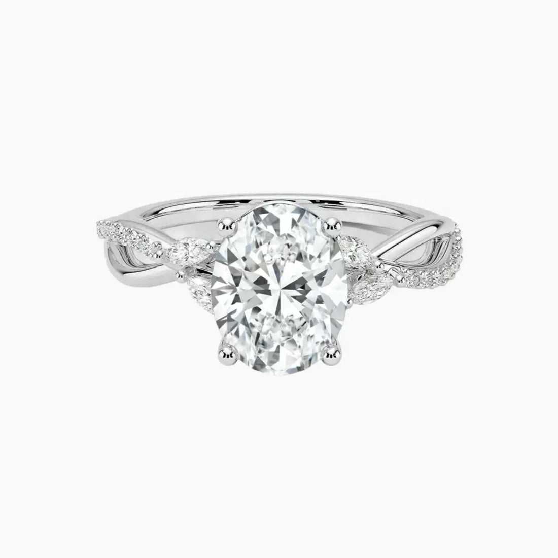 Amara Adorned Oval Designer 2 Carat Lab Grown Diamond Engagement Ring in 14K White Gold