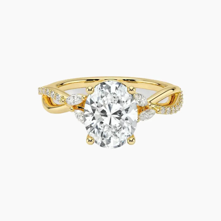 Amara Adorned Oval Designer 1 Carat Lab Grown Diamond Engagement Ring in 14K Yellow Gold