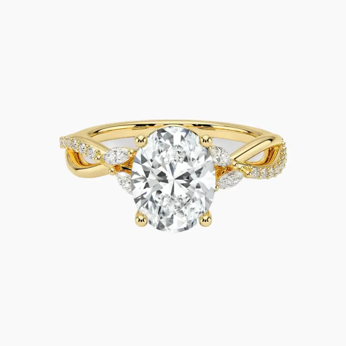Amara Adorned Oval Designer 2 Carat Lab Grown Diamond Engagement Ring in 18K White Gold