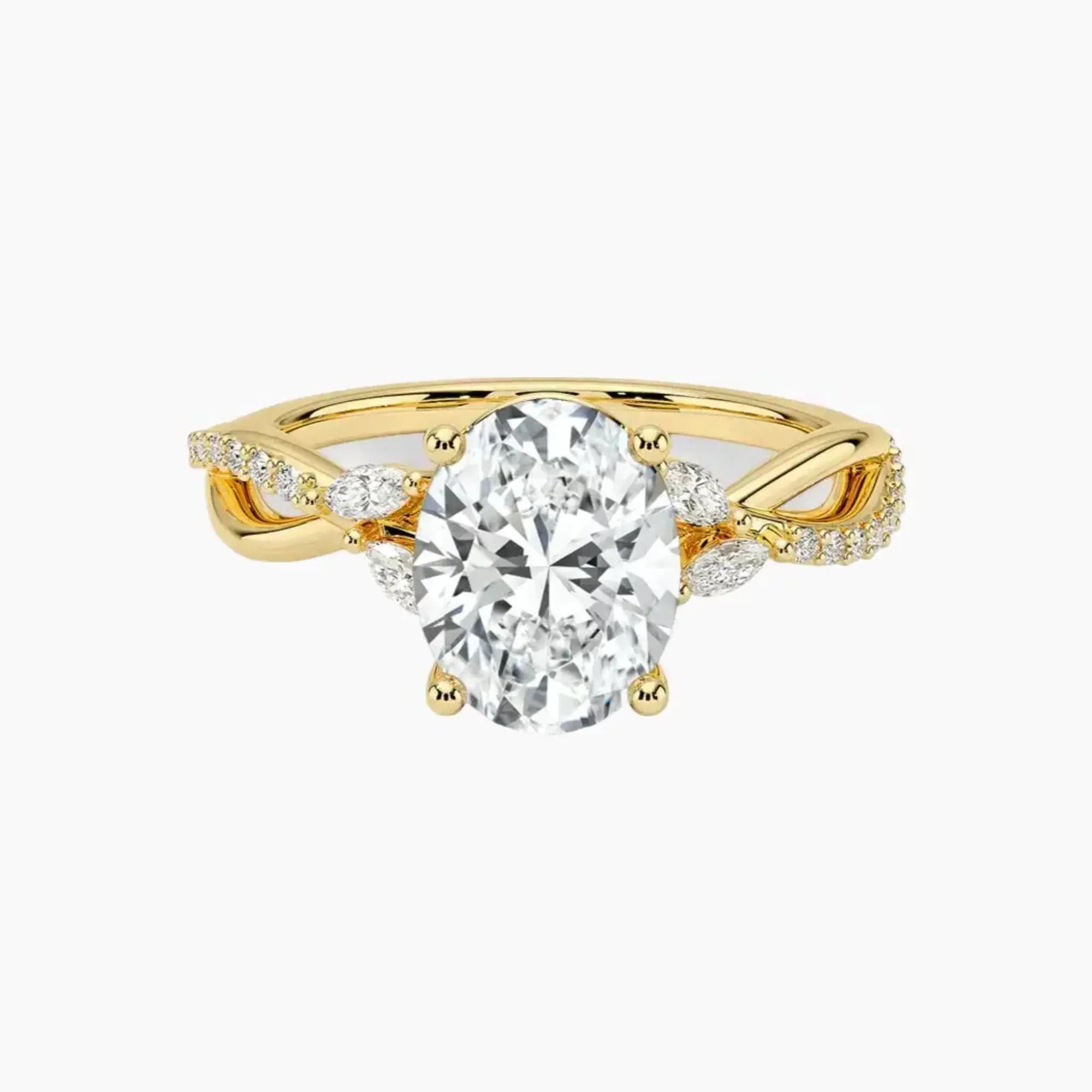 Amara Adorned Oval Designer 3 Carat Lab Grown Diamond Engagement Ring in 14K Yellow Gold
