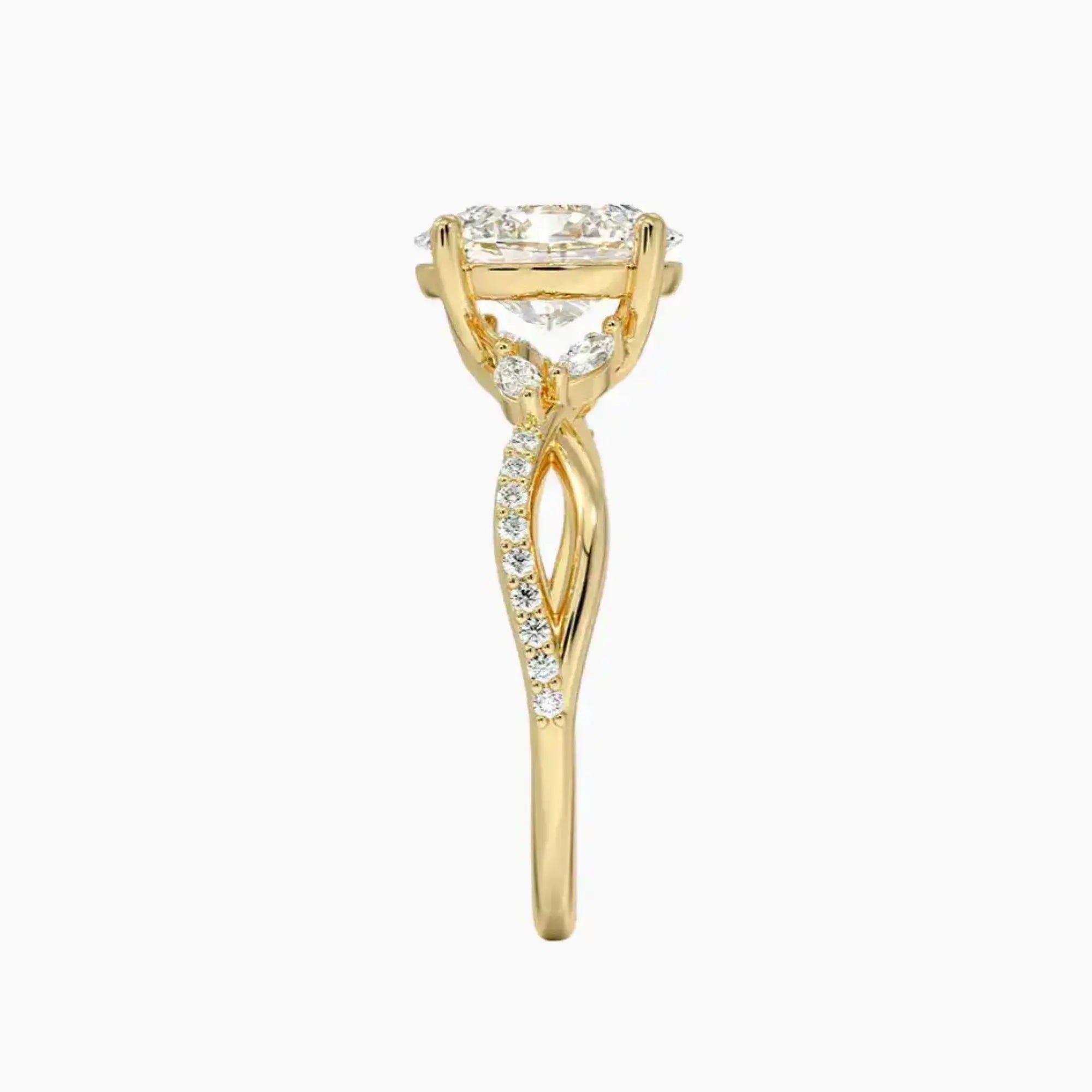 Amara Adorned Oval Designer 3 Carat Lab Grown Diamond Engagement Ring in 14K Yellow Gold