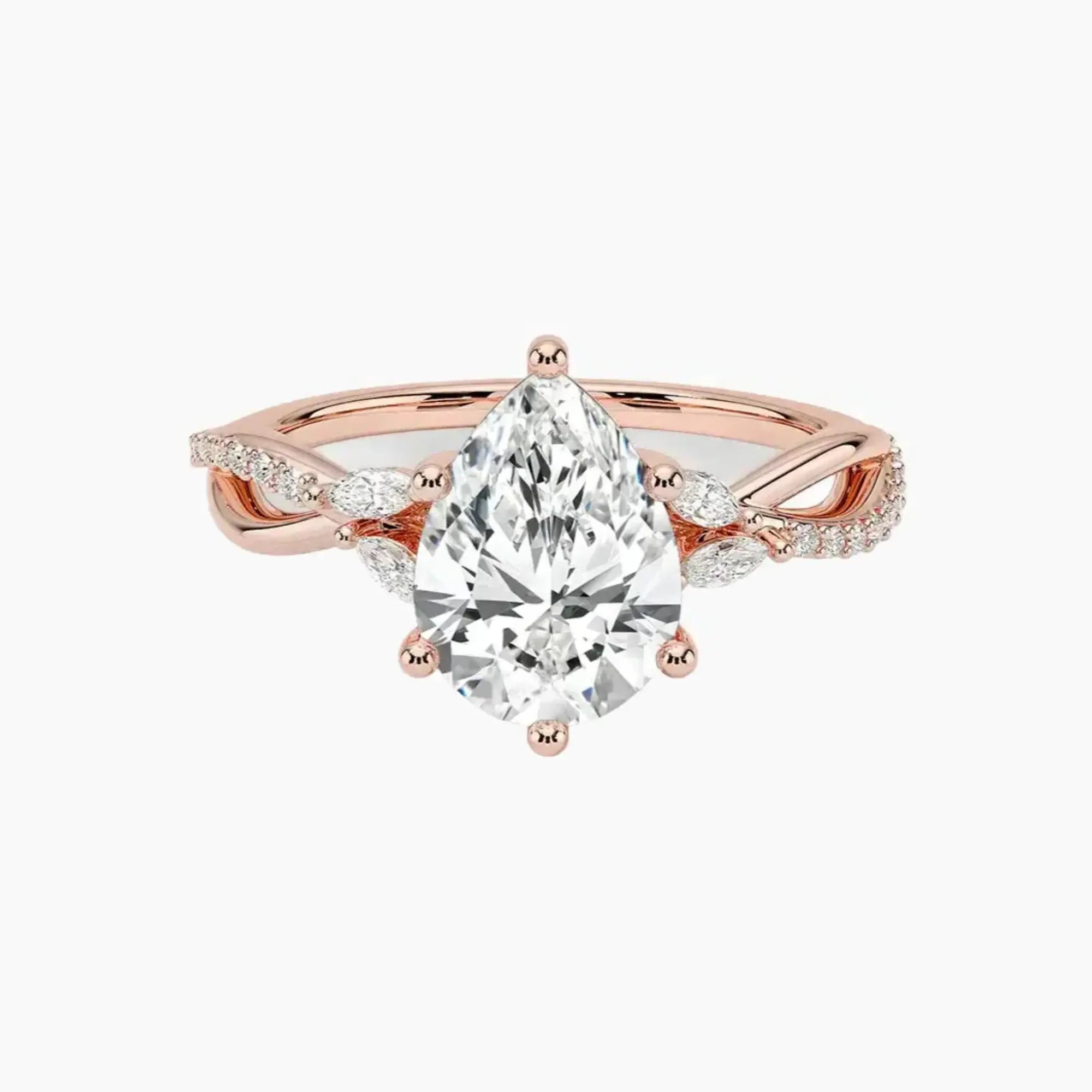 Amara Adorned Pear Designer 2.5 Carat Lab Grown Diamond Engagement Ring in 18K Yellow Gold