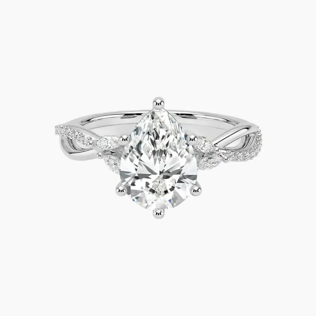 Amara Adorned Pear Designer 3 Carat Lab Grown Diamond Engagement Ring in 14K White Gold