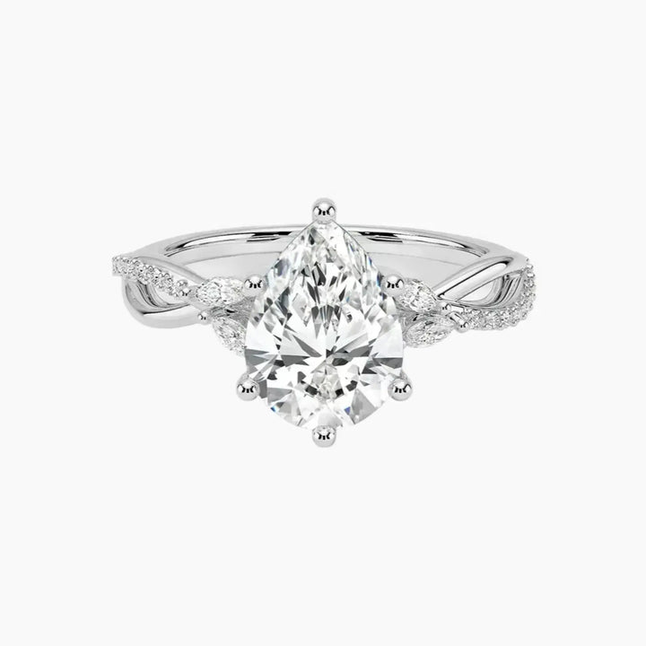 Amara Adorned Pear Designer 3 Carat Lab Grown Diamond Engagement Ring in 14K White Gold