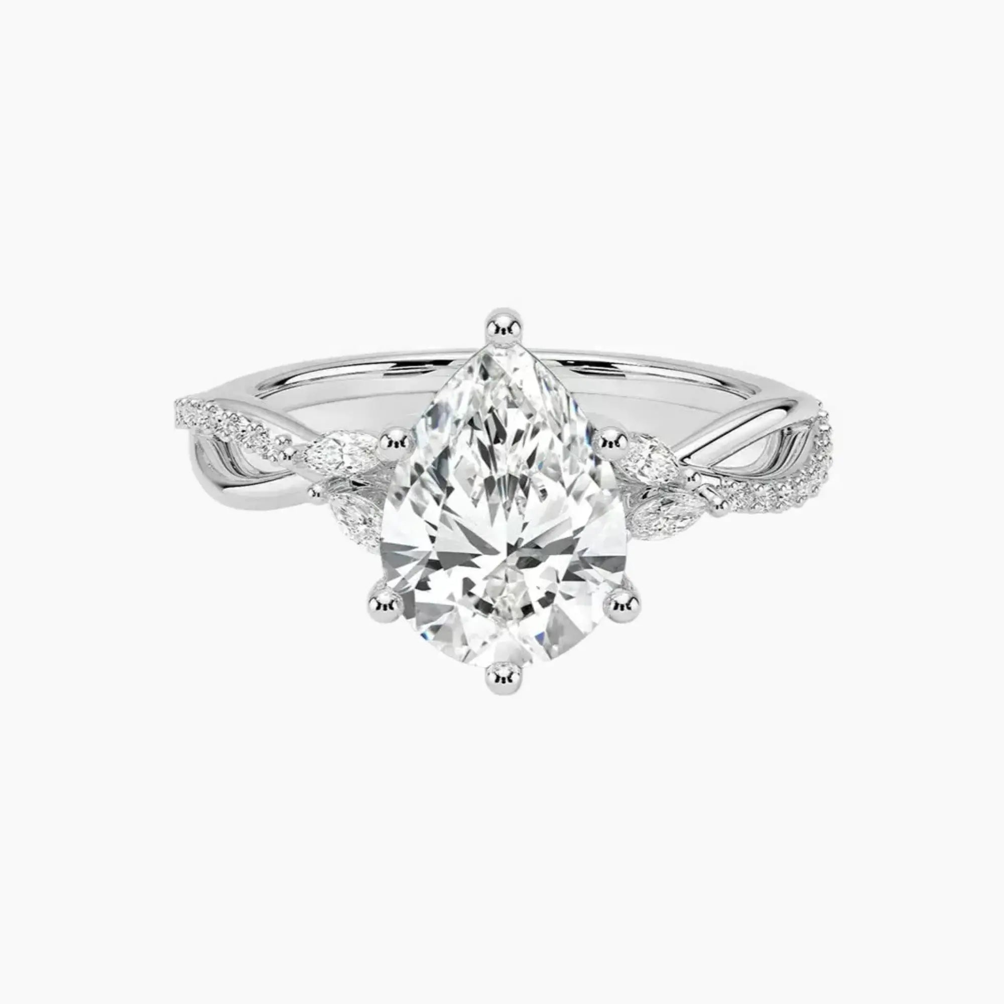 Amara Adorned Pear Designer 2 Carat Lab Grown Diamond Engagement Ring in 18K White Gold